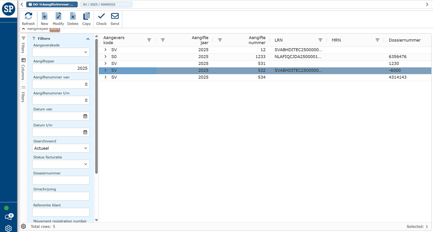 Scherm 1 - vervoersaangifte